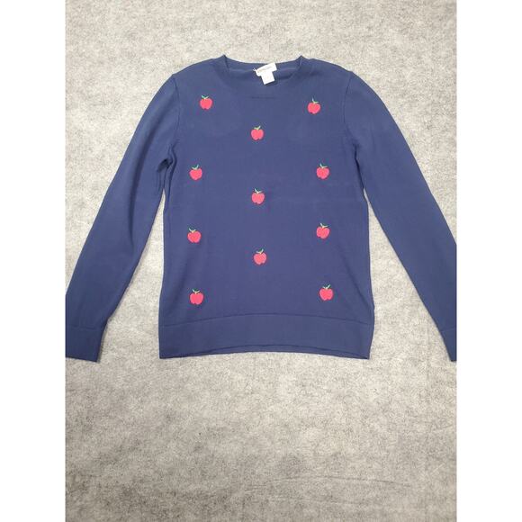 Girls Crewcuts L (10-11) Navy Blue Red Apple Embroidered Sweater - Picture 1 of 7